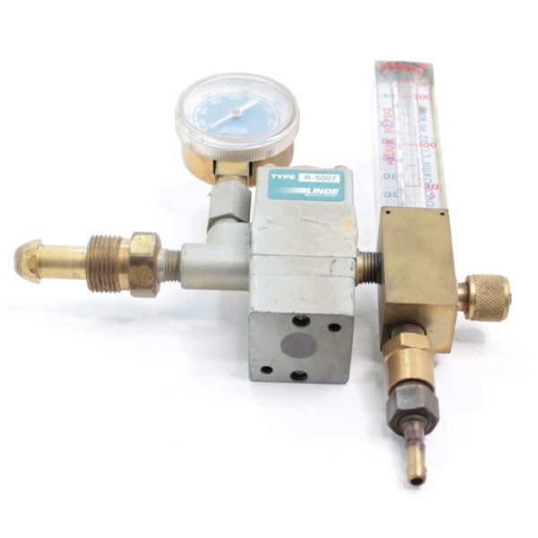 Linde Type R-5007 Inert Gas Regulator with Flowmeter – Preset 50 PSIG for Argon, Helium, C-25, and Nitrogen
