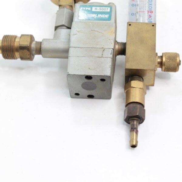 Linde Type R-5007 Inert Gas Regulator with Flowmeter – Preset 50 PSIG for Argon, Helium, C-25, and Nitrogen
