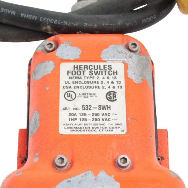 Linemaster Hercules 532-SWH Heavy Duty Foot Switch, Cast Iron, DPDT, Shielded, 20A 125-250VAC