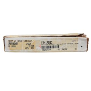 Product box for FB41P-UD flush bolts for wood doors, labeled with part numbers and barcode labels on a white background