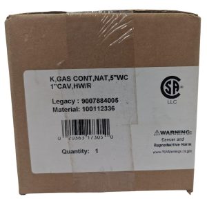 Cardboard shipping box with a white label showing 'Quantity: 1', barcode, and a cancer warning symbol.