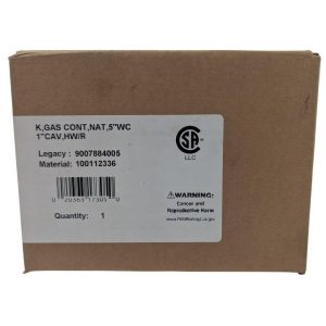 Brown cardboard shipping box with a white label showing a barcode, product codes, and a danger warning about cancer and reproductive harm (Quantity: 1).