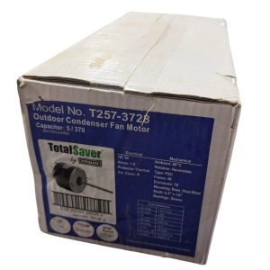 TOTALSAVER-T257-3728_3 | Chicago HVAC tools and supplies Box of TotalSaver outdoor condenser fan motor packaging with blue label and model number visible (T257-3728).