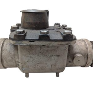 Neptune-3-FH-trident-turbine-awwa-class-II_10 | Chicago HVAC tools and supplies Industrial pipe valve with a bolted flanged connection and a rusted, dusty surface, likely used to regulate flow in a pipeline, cap on top of the actuator.