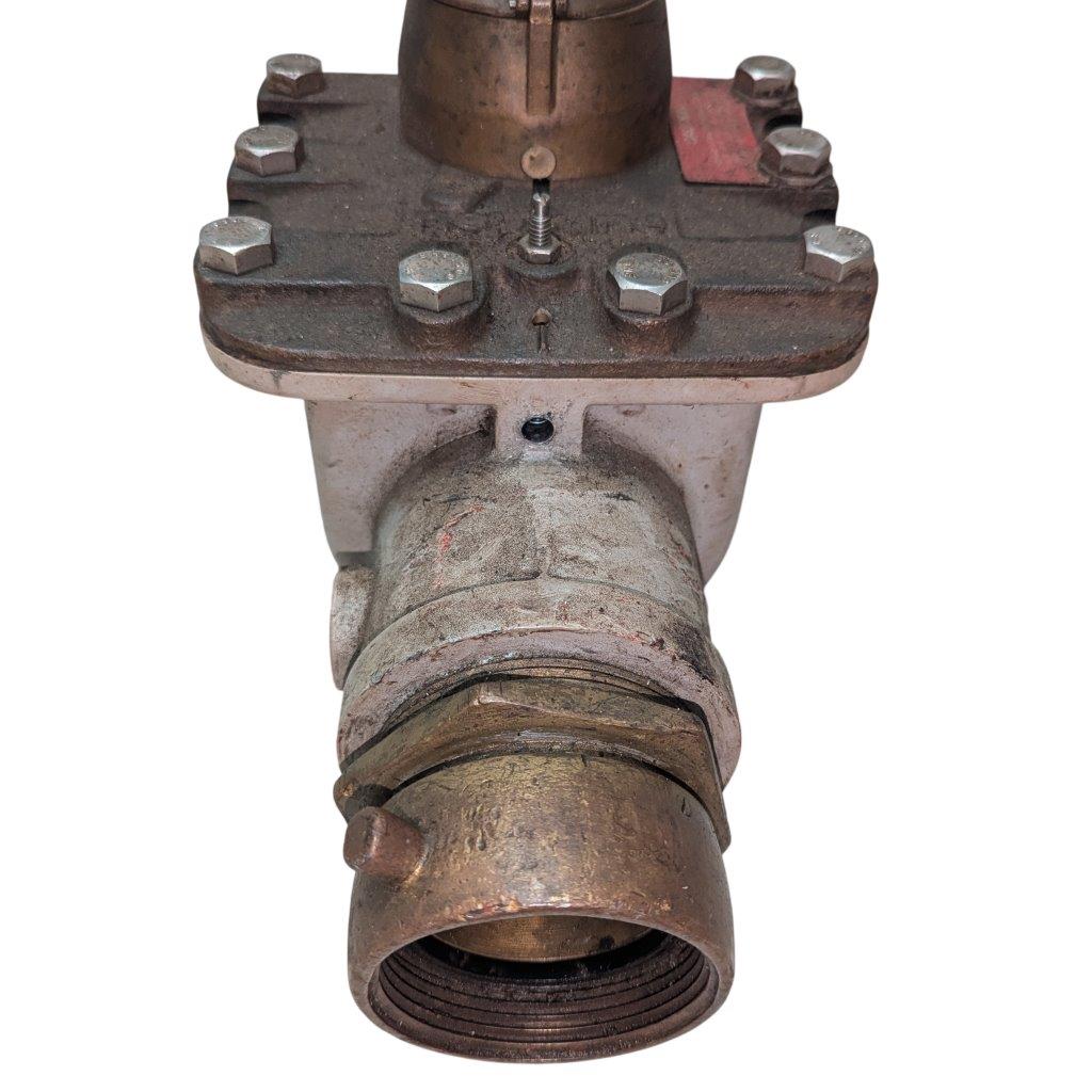 Neptune-3-FH-trident-turbine-awwa-class-II_14 | Chicago HVAC tools and supplies Rusted industrial gate valve with bolted flange and threaded pipe end, viewed from above, on a white background.