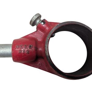 REED-R-12_5 | Chicago HVAC tools and supplies Red metal pipe clamp with a large circular opening, likely a bicycle stem or tube holder ready to secure a round tube.