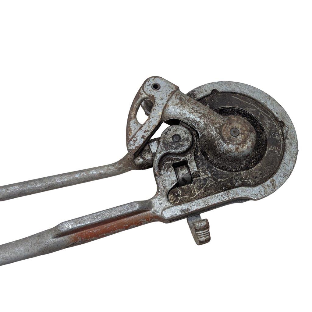 RIDGID-NO-378-Tube-Bender_8 | Chicago HVAC tools and supplies Old rusty vintage hand-crimping tool with a circular cutting wheel and lever handles.