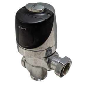 Commercial faucet valve actuator with black top and chrome body (Sloan-brand)