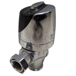 Chrome angle stop valve with compression outlet for a pipe (plumbing fixture)