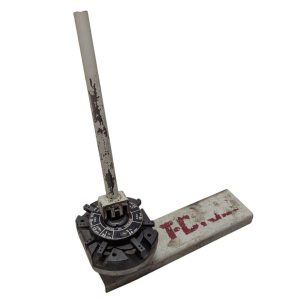 T-DRILL-ND-54-Tube-End-Notcher_15 | Chicago HVAC tools and supplies Vintage surveying transit with vertical sighting rod and circular angle dial on a worn metal case.