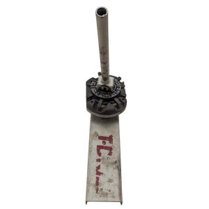 T-DRILL-ND-54-Tube-End-Notcher_4 | Chicago HVAC tools and supplies Industrial manual control with a vertical shaft atop a rotary index dial mounted on a weathered base.